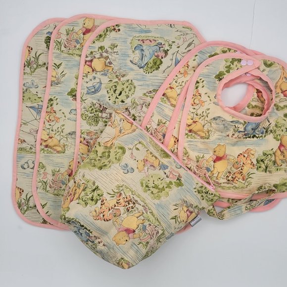 Handmade Winnie the Pooh Cotton CalicoVintage look Print Baby Set 10.5Wx12L.